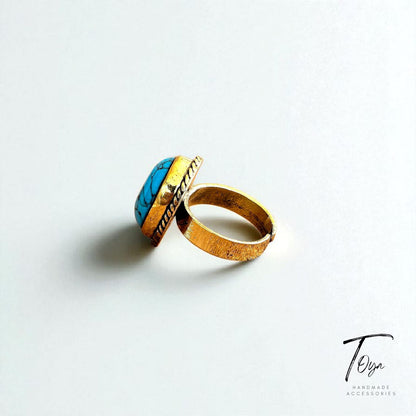 Adjustable Copper Ring for Women "Turquoise"