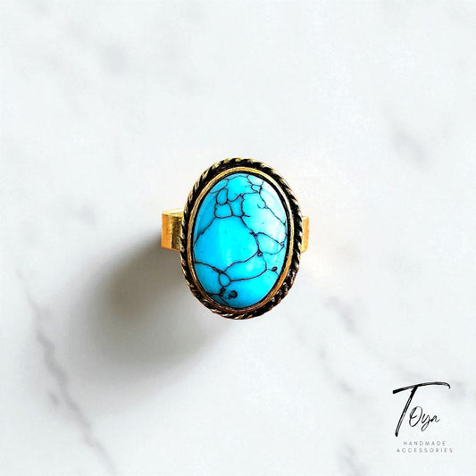 Adjustable Copper Ring for Women "Turquoise"