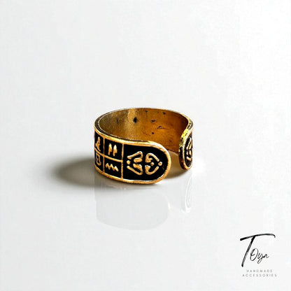 Adjustable Copper Ring for Women "Egyptian hieroglyphs"