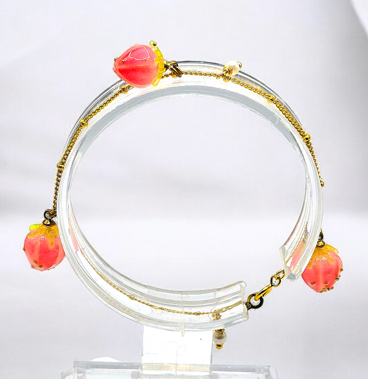 Blue and Pink Roses with Golden Thin Bracelet for Women and Girls  Toya  Handmade Accessories