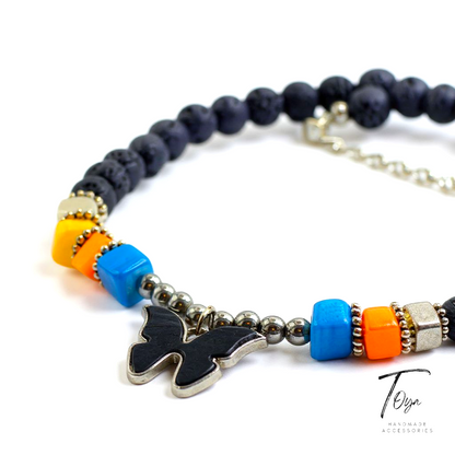 Lava with Broken Sea Shell and Hematite Necklace for Women