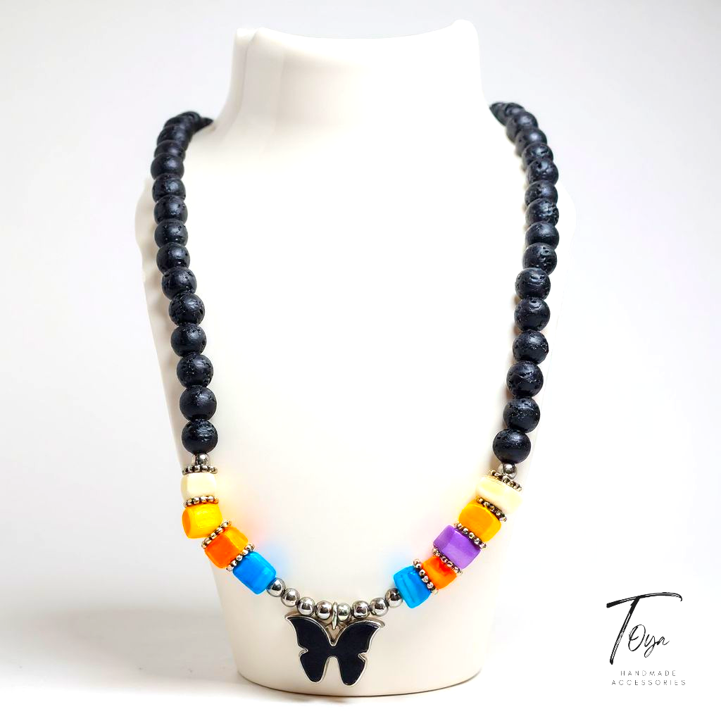 Lava with Broken Sea Shell and Hematite Necklace for Women