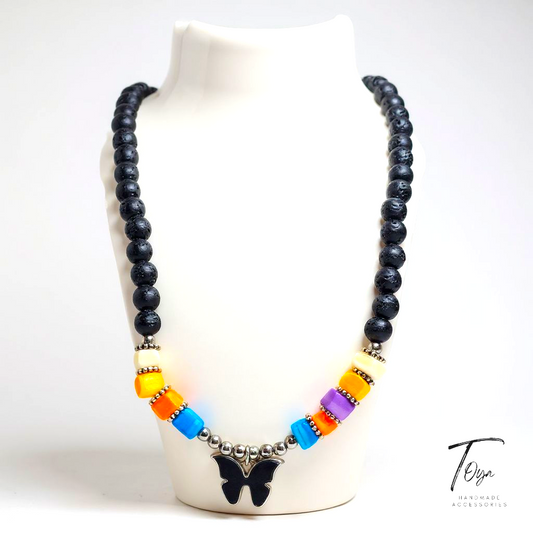 Lava with Broken Sea Shell and Hematite Necklace for Women