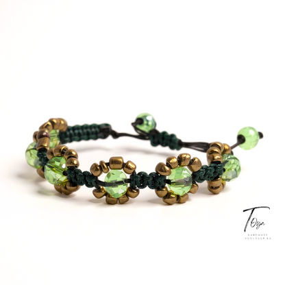 Adjustable Leather Bracelet with Crystal and Seed Beads Women