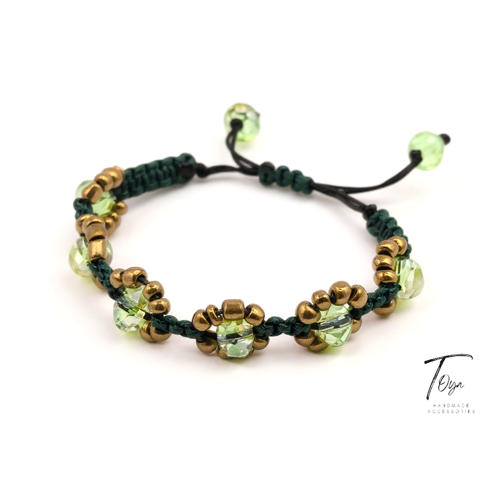 Adjustable Leather Bracelet with Crystal and Seed Beads Women