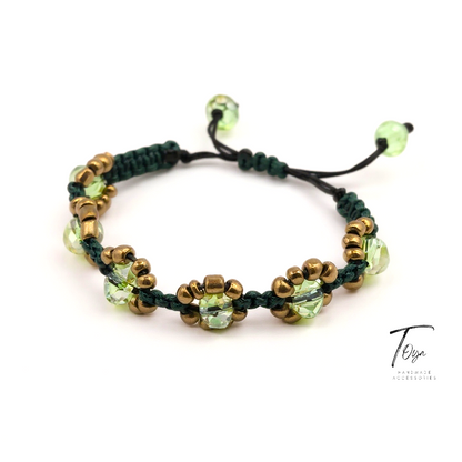 Adjustable Leather Bracelet with Crystal and Seed Beads Women