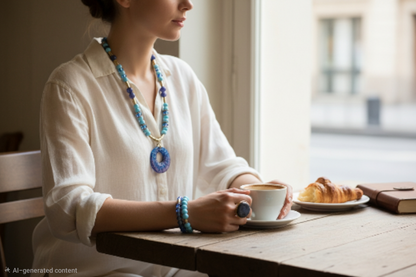 Blended Crystal and Resin Necklace, Bracelet and Ring Jewelry Set for Women