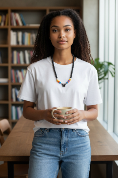 Lava with Broken Sea Shell and Hematite Necklace for Women