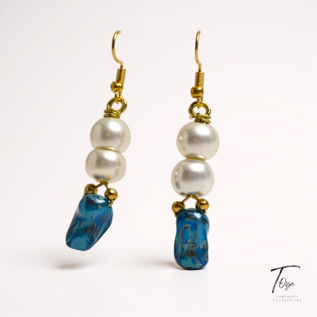 Luxury Minimalist, Blue Shell and Pearl Necklace, Earring and Bracelet Jewelry Set for Women