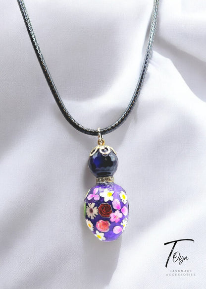 Royal Blue Flower Resin Pendant with Agate and Leather Chain Necklace for Women and Girls