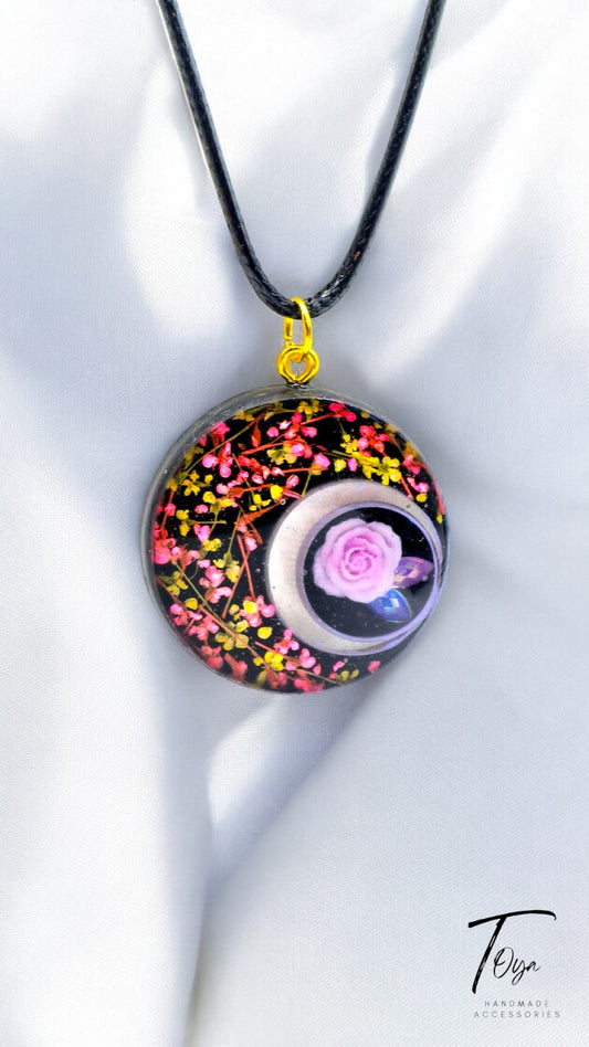 Colorful Roses Black Resin Charm Leather Chain Necklace for Women and Girls