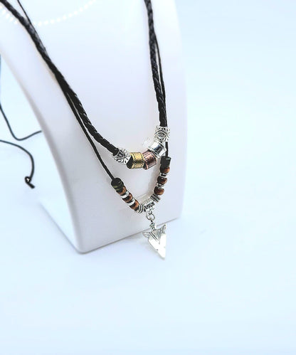 Personalized Double Layer Leather Wooden Necklace with Onyx