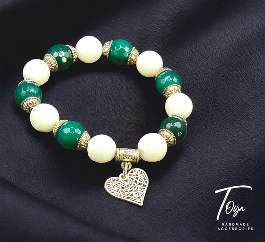 Green and White Agate Bracelet for Women and Girls