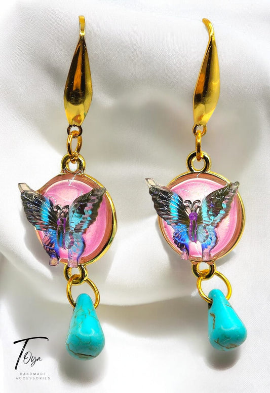 New Design Butter Fly with Turquoise Earring for Women and Girls