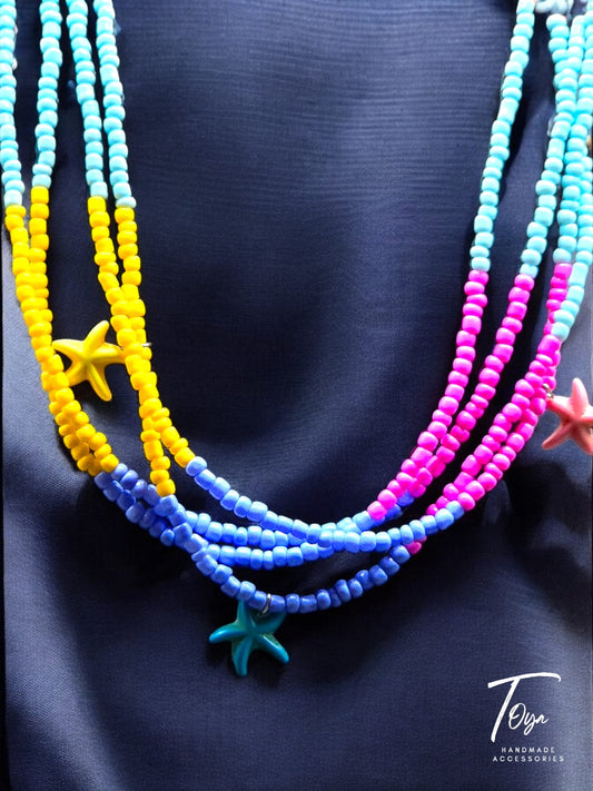 Multilayers Colorful Seed Beads with Star Fish Beads Necklace for Women and Girls