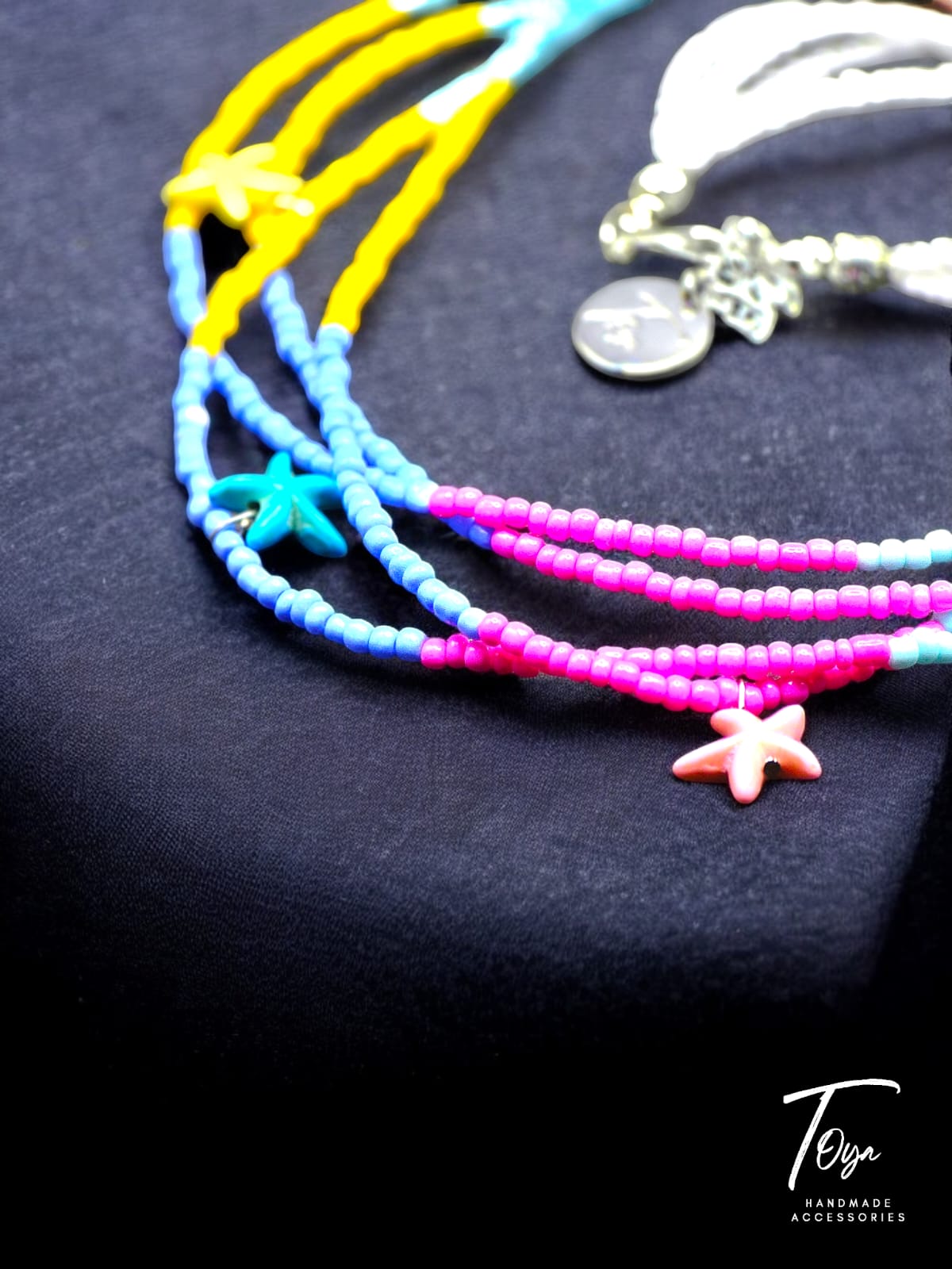 Multilayers Colorful Seed Beads with Star Fish Beads Necklace for Women and Girls