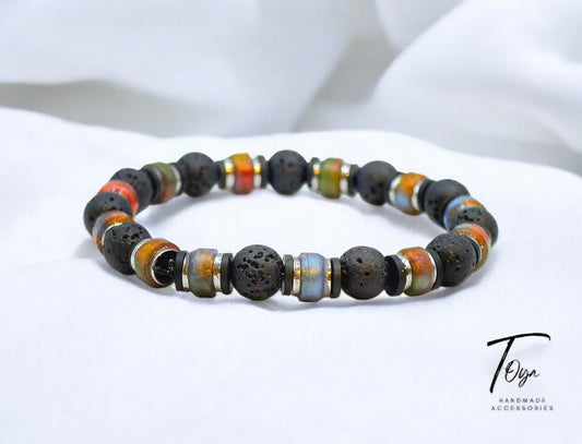 Multicolors Resin with Hematite and Black Lava Bracelet for Men