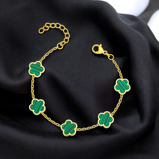"Green Flowers" Bracelet, 18K Gold Plated Steel Bracelet for Women