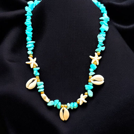 Turquoise with Seashell and Starfish Charms Necklace for Women