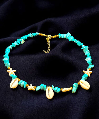 Turquoise with Seashell and Starfish Charms Necklace for Women