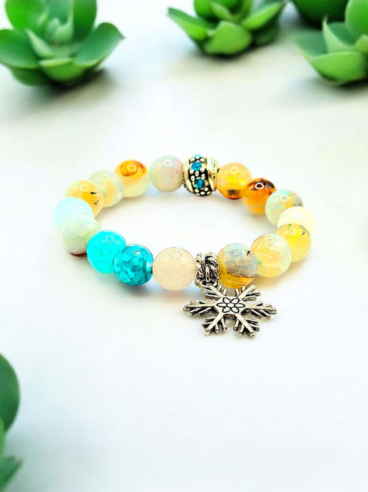 Colorful Agate with Silver plated spacer and charm Bracelet for Women