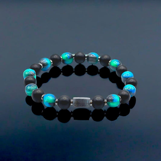 Black Onyx and Colorful Resin Beads with Hematite Bracelet for Men