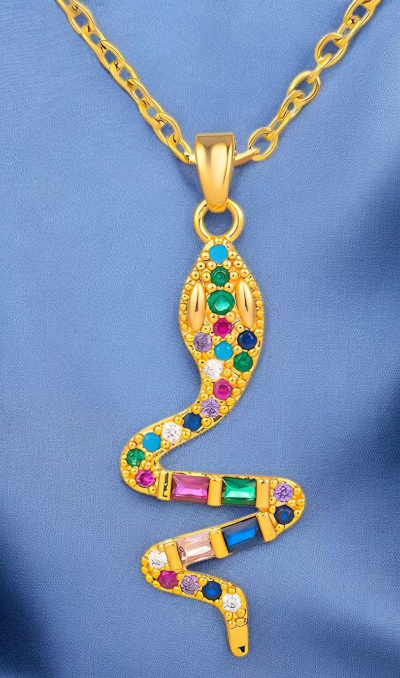 "Snake" Necklace, WATERPROOF-NON TARNISH 18K Gold Plated Steel Necklace for Women