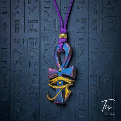 Adjustable Leather Chain with Ancient Egyptian "Ankh" Key of Life Resin Pendant Necklace for Women