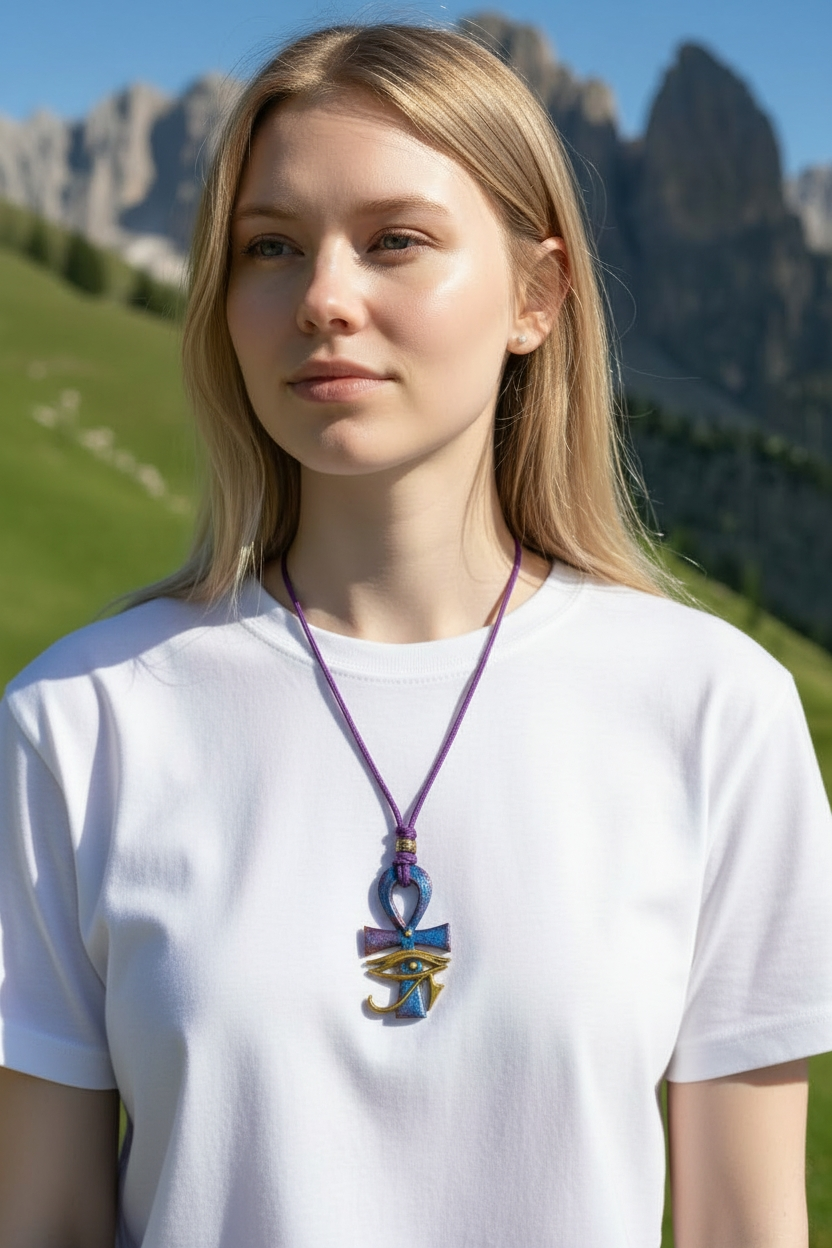 Adjustable Leather Chain with Ancient Egyptian "Ankh" Key of Life Resin Pendant Necklace for Women