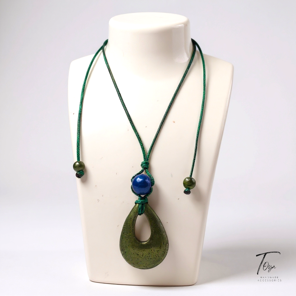 Adjustable Leather Chain with Resin Tear Drop Pendant Necklace for Women