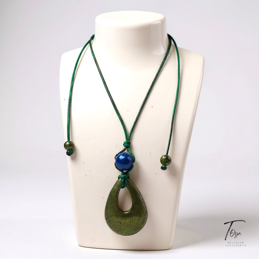 Adjustable Leather Chain with Resin Tear Drop Pendant Necklace for Women