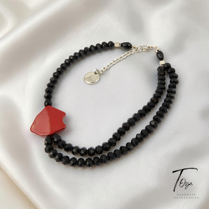 Classic Black Cryatal with Rose Red Bohemian style charm Necklace for women
