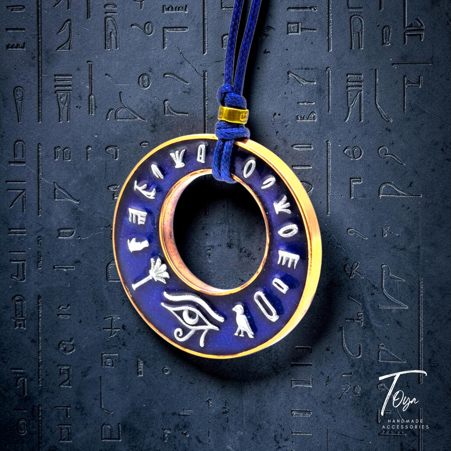 Adjustable Leather Chain with Ancient Egyptian Style Resin Pendant