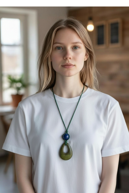 Adjustable Leather Chain with Resin Tear Drop Pendant Necklace for Women