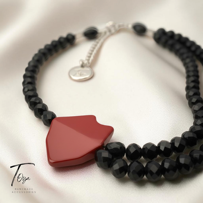 Classic Black Cryatal with Rose Red Bohemian style charm Necklace for women