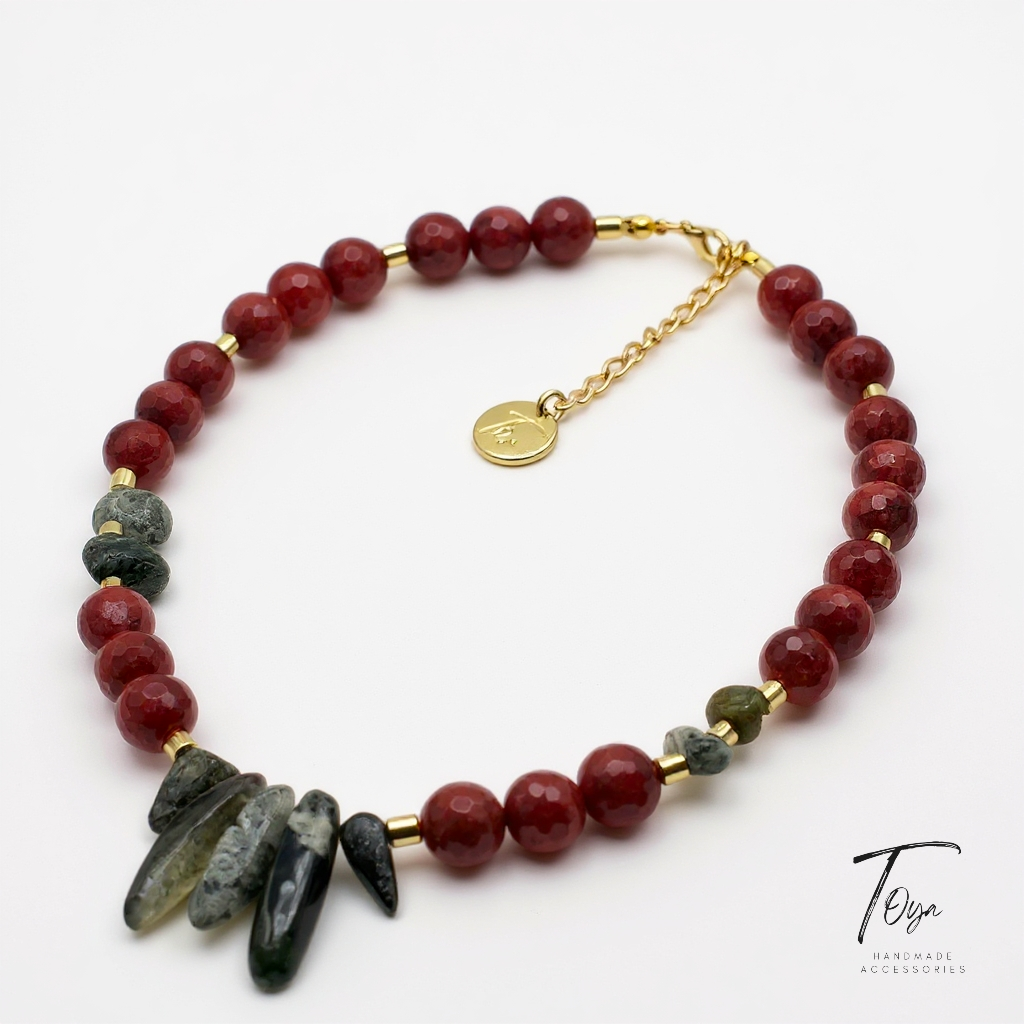 Indian Green Agate and Agate Beada with Hematite Necklace for Women
