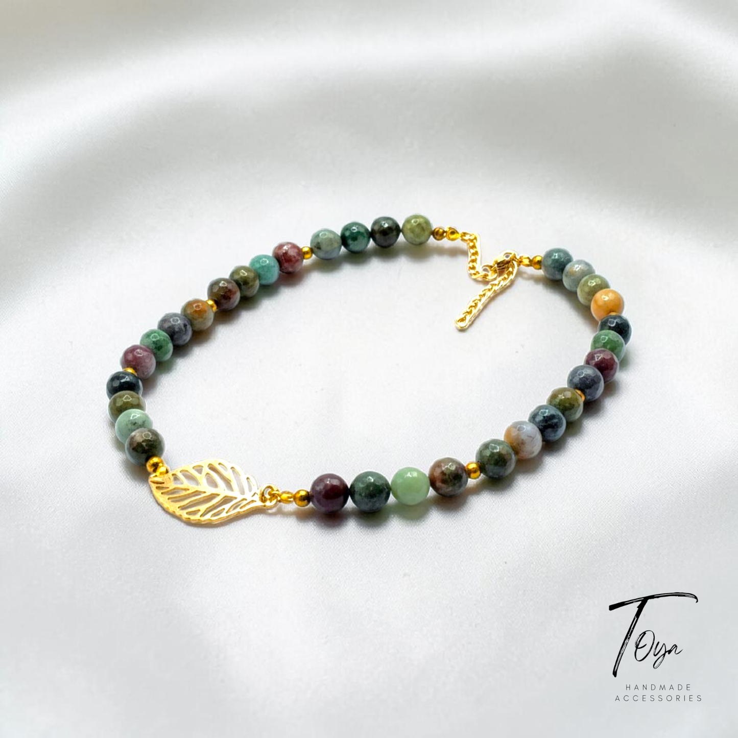 Luxury Agate African Boho color with Hematite Spacers and Metal Leaf charm Necklace for Women