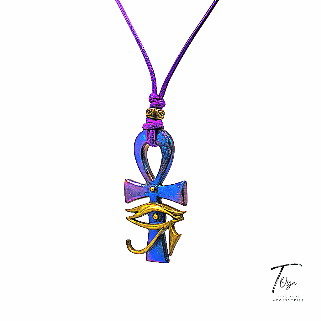 Adjustable Leather Chain with Ancient Egyptian "Ankh" Key of Life Resin Pendant Necklace for Women