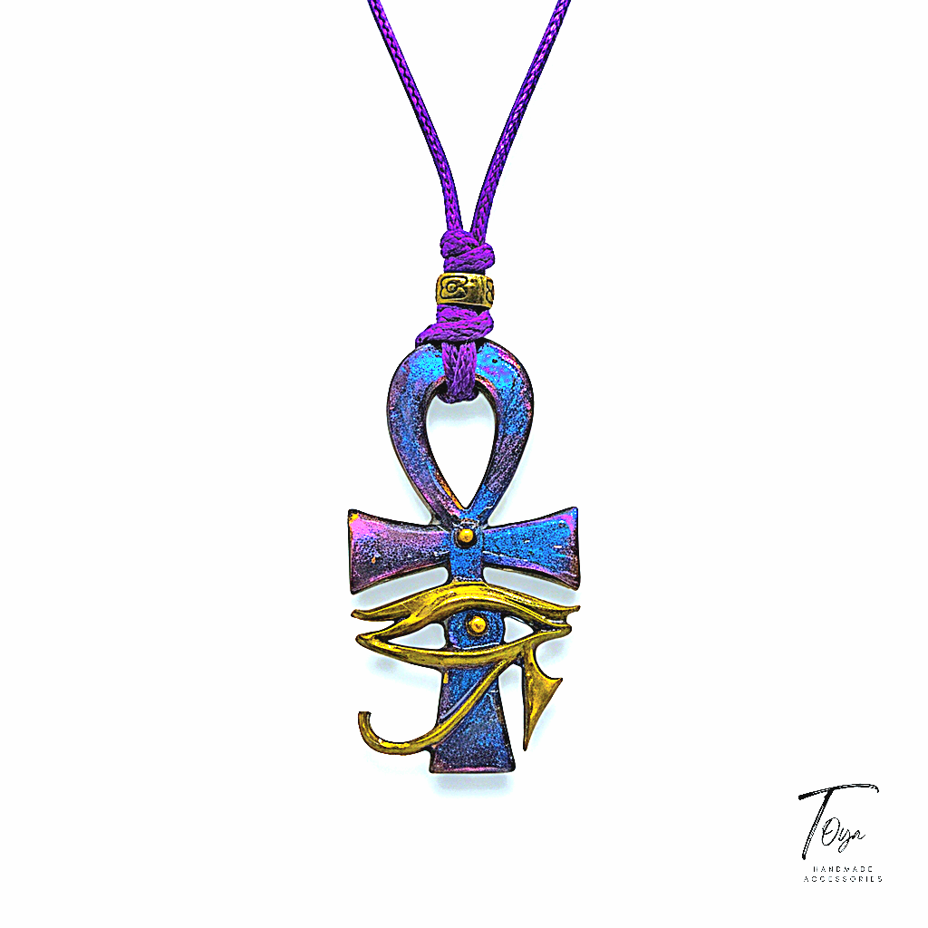 Adjustable Leather Chain with Ancient Egyptian "Ankh" Key of Life Resin Pendant Necklace for Women