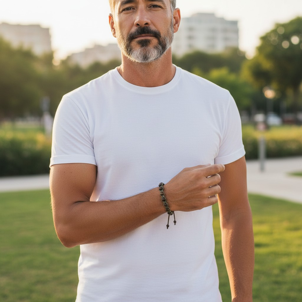 Adjustable Leather Bracelet with Wooden Beads for Men and Women