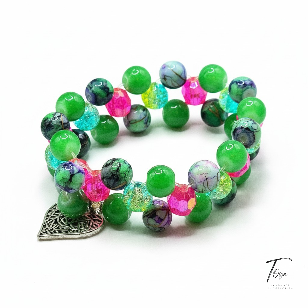 Broken Sea Shell and Alabaster with Heart Charm Necklace and Bracelet for Women