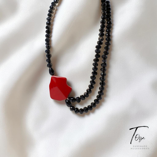 Classic Black Cryatal with Rose Red Bohemian style charm Necklace for women