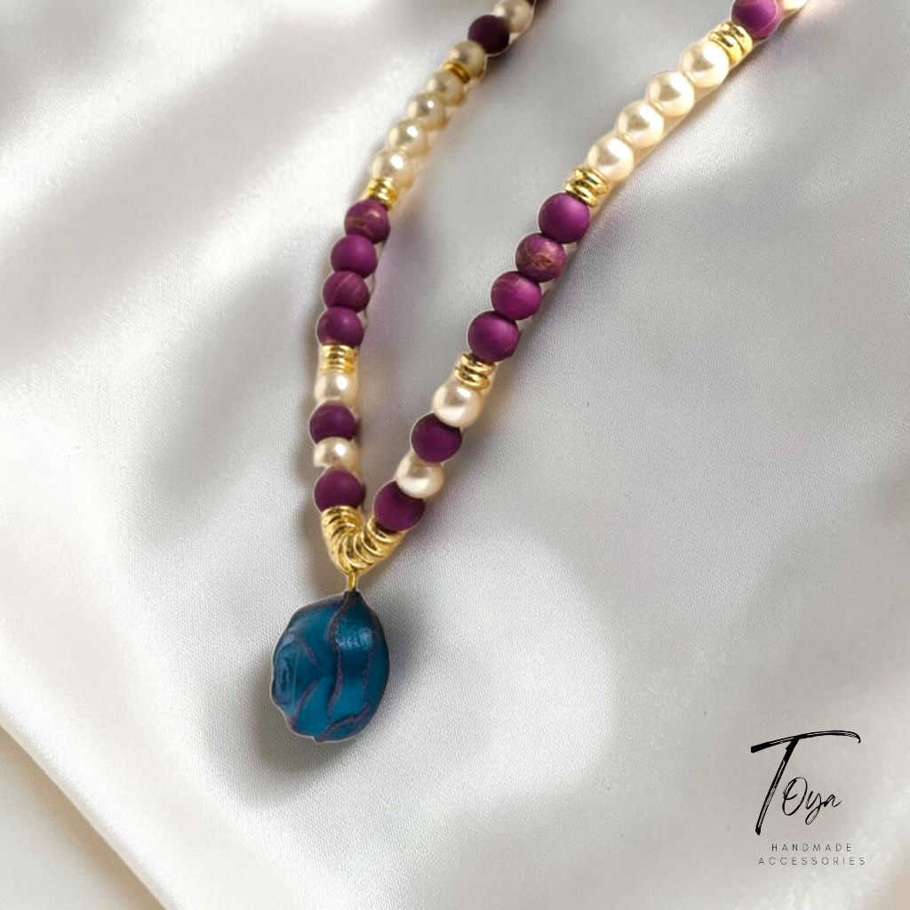 Elegant Pearl and Lava Necklace for Women