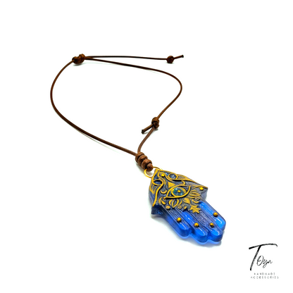 Adjustable Leather Chain with Elegant "Hamsa" Hand Necklace for Women