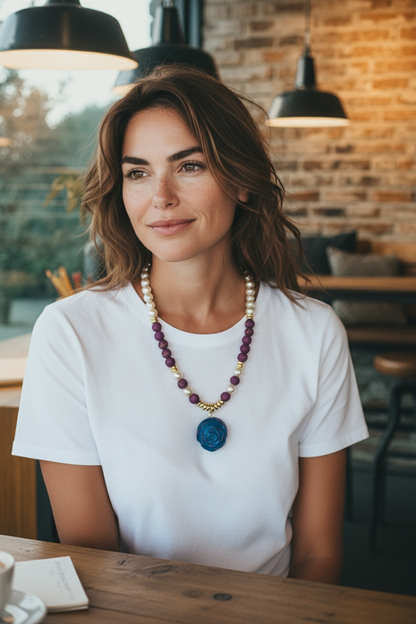 Elegant Pearl and Lava Necklace for Women