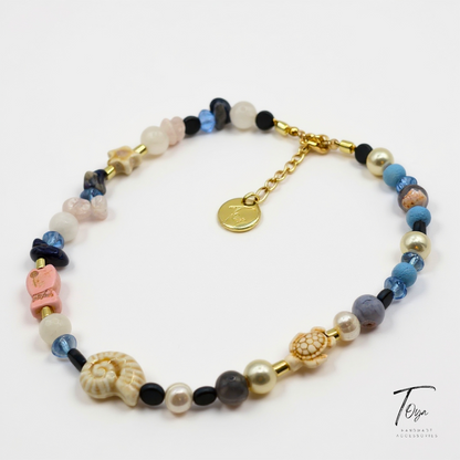 Mixed Agate, Hematite, Pearl, Sea Shell, Crystal and Lava Beads Necklace for Women