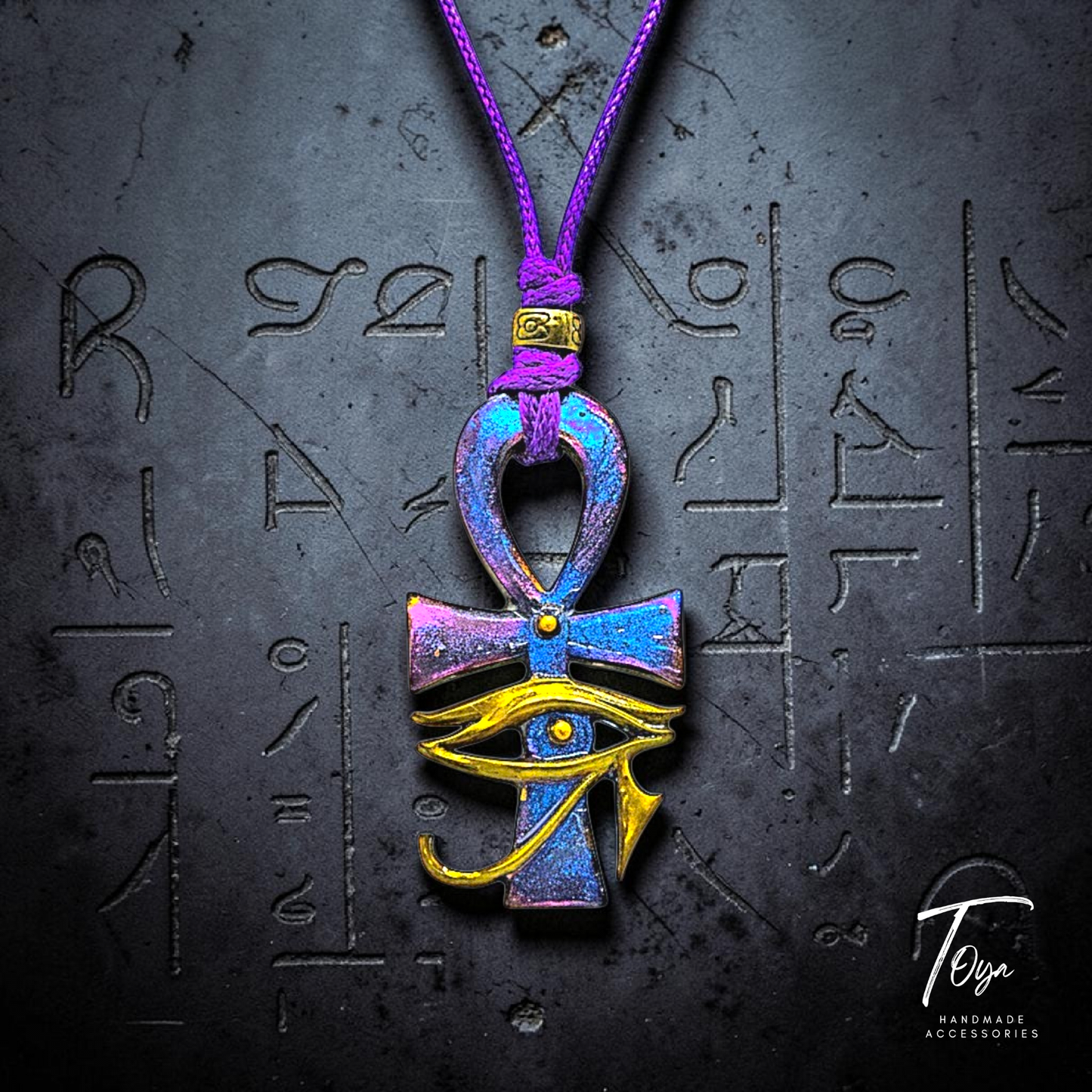Adjustable Leather Chain with Ancient Egyptian "Ankh" Key of Life Resin Pendant Necklace for Women