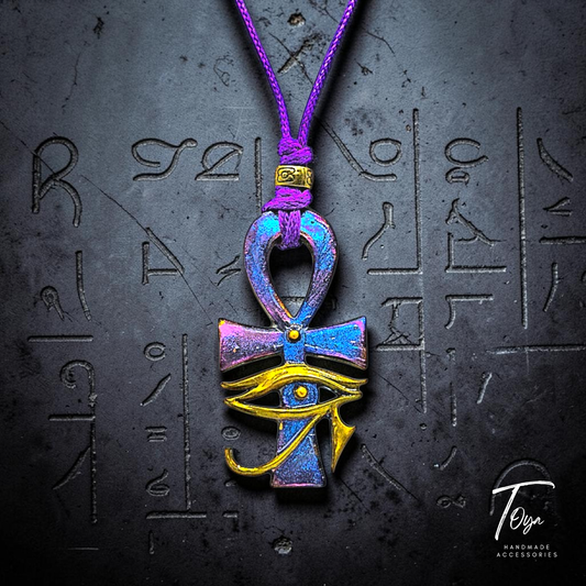 Adjustable Leather Chain with Ancient Egyptian "Ankh" Key of Life Resin Pendant Necklace for Women