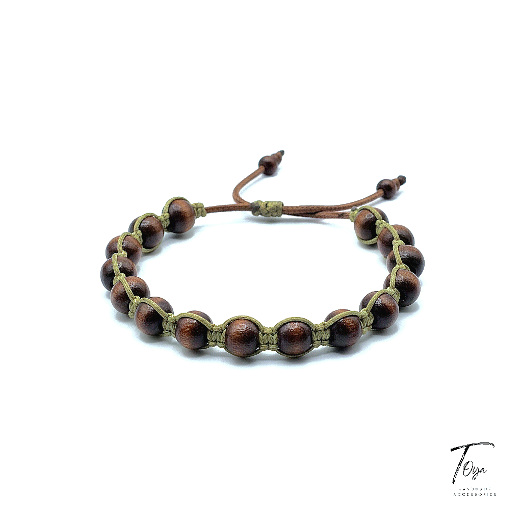 Adjustable Leather Bracelet with Wooden Beads for Men and Women