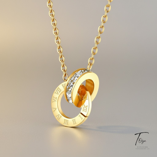 "Double Rings" WATERPROOF-NON TARNISH Necklace, 18K Gold Plated Steel Necklace for Women